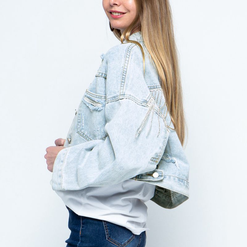 Cropped Collared Neck Dropped Shoulder Denim Jacket-UHX-Urbanheer