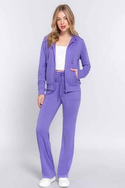 Active Basic French Terry Zip Up Hoodie And Drawstring Pants Set-UHX-Purple-S-Urbanheer