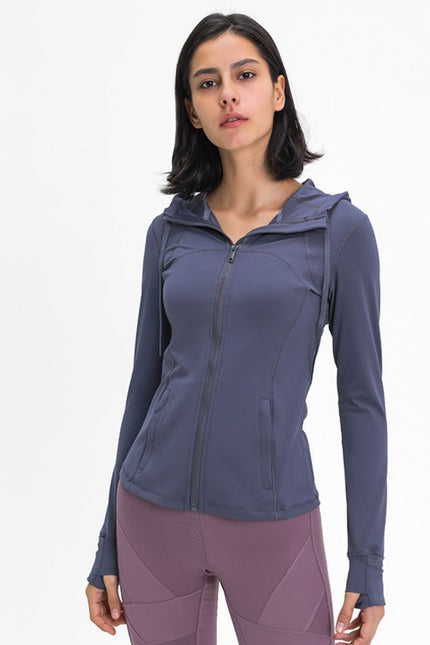 Zip Up Drawstring Detail Hooded Sports Jacket-UHX-Periwinkle-4-Urbanheer