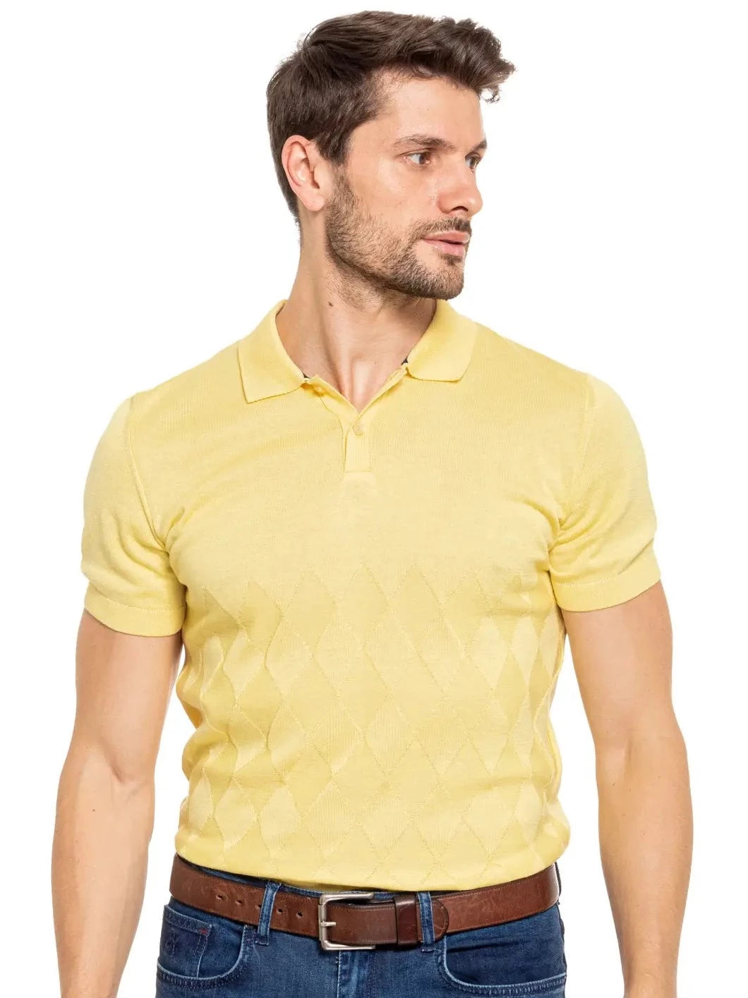 Argyle Knit Polo - Yellow-Clothing - Men-Eight X-Urbanheer