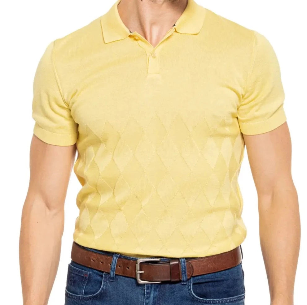 Argyle Knit Polo - Yellow-Clothing - Men-Eight X-Urbanheer