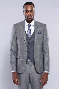 Grey Navy Blue Vested Suit-Clothing-Wessi-Urbanheer