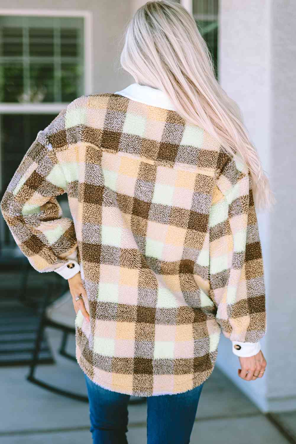 Plaid Collared Neck Button Down Jacket-UHX-Urbanheer