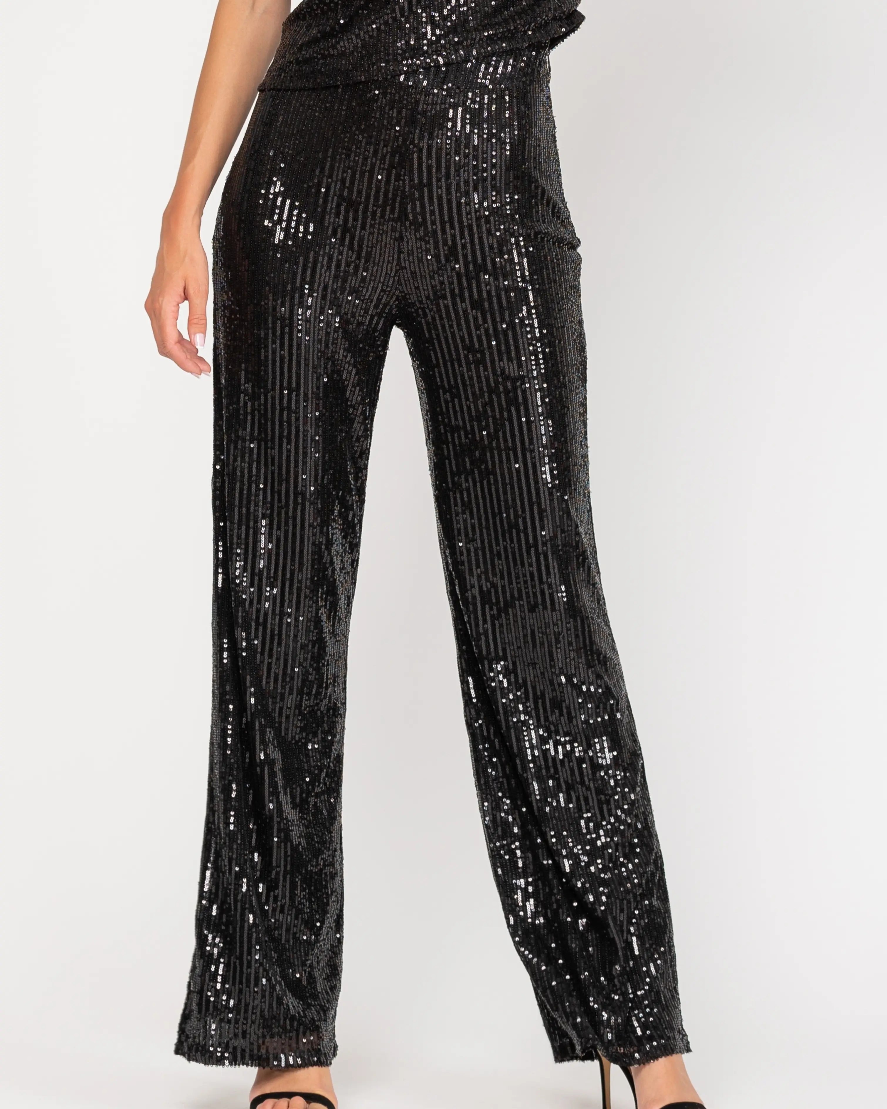 Wide Sequin Trousers With Side Zip-Tantra-Urbanheer