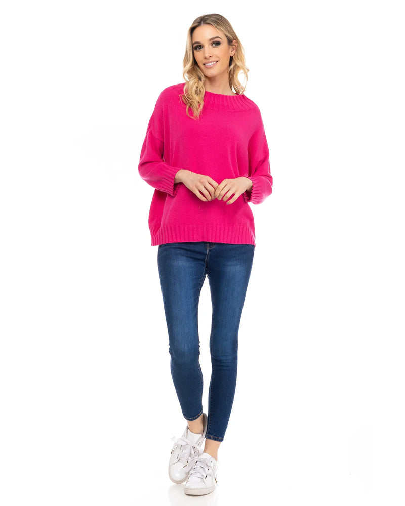 Fuchsia Knitted Sweater With Perkins Collar & French Sleeves.-Tantra-Urbanheer