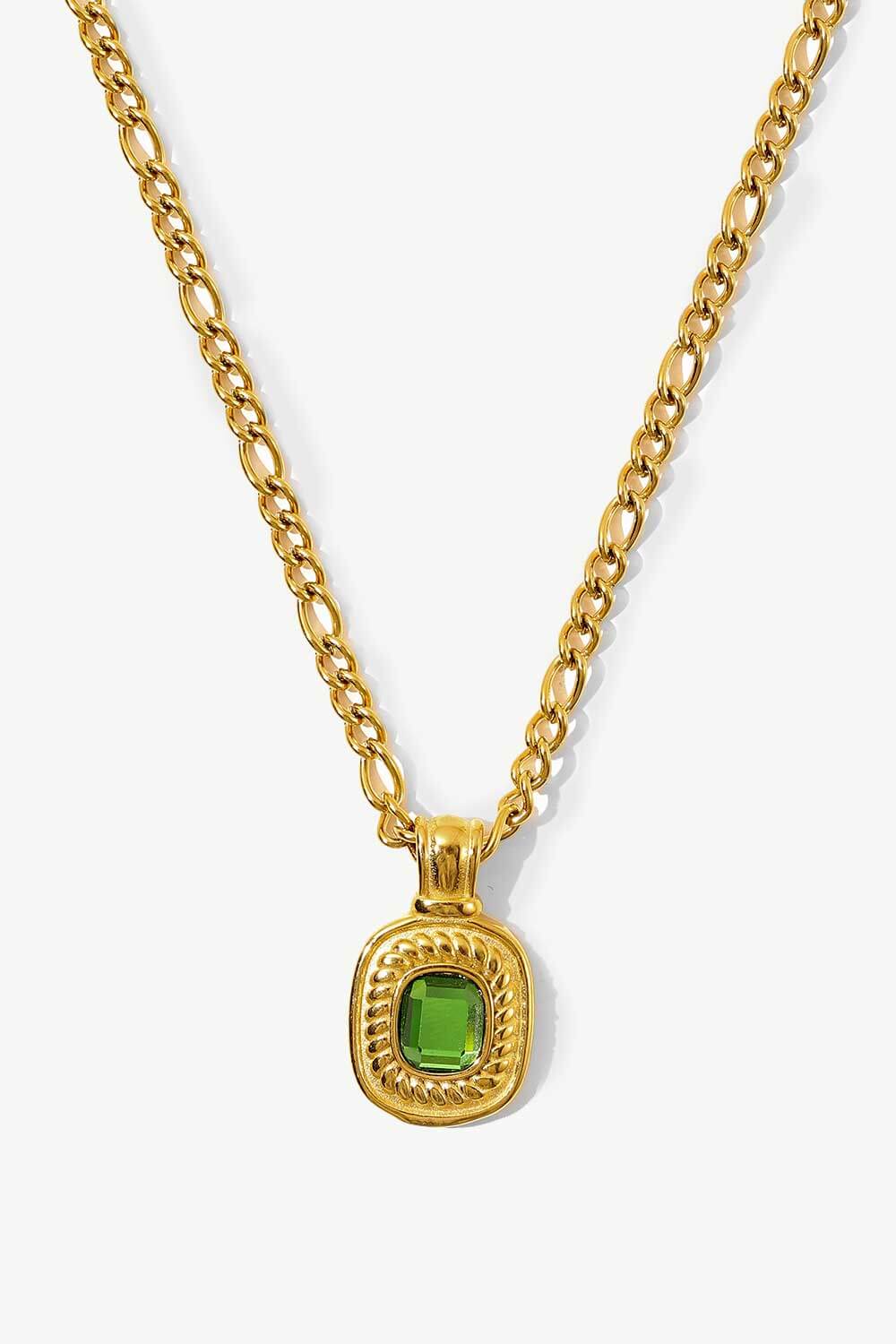 18K Gold Plated Inlaid Rhinestone Pendant Necklace-UHX-Green-One Size-Urbanheer