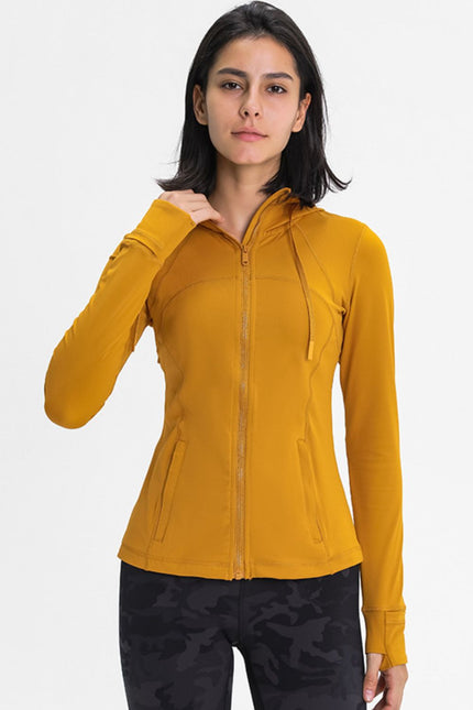 Zip Up Drawstring Detail Hooded Sports Jacket-UHX-Yellow-4-Urbanheer