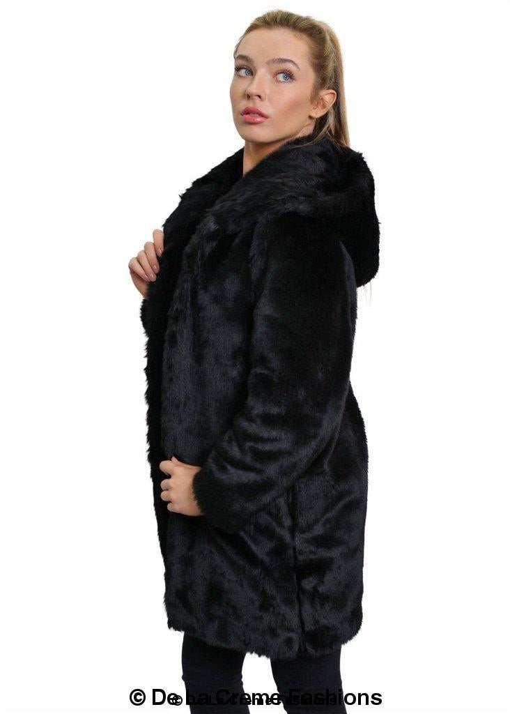 De La Creme - Women'S Luxury Faux Fur Jacket Ladies Hooded Winter Coat-Rose Eleusis-Urbanheer