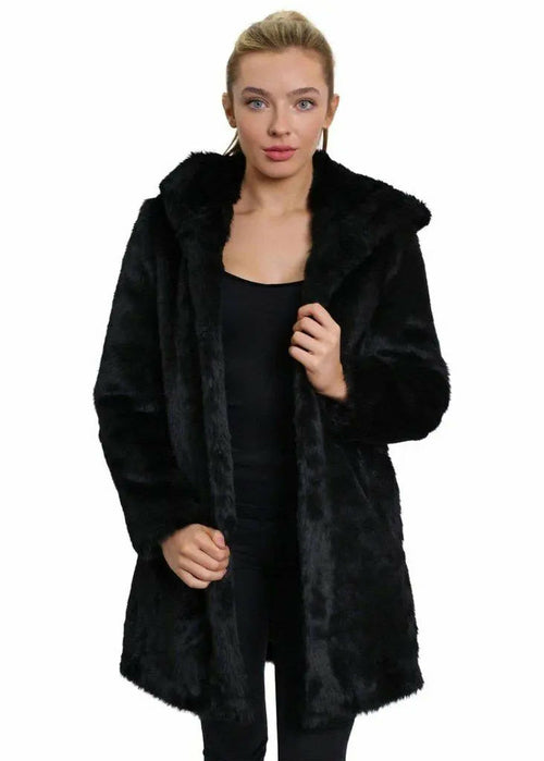 De La Creme - Women'S Luxury Faux Fur Jacket Ladies Hooded Winter Coat-Rose Eleusis-UK 10/EU 38/US 6-Black-Urbanheer