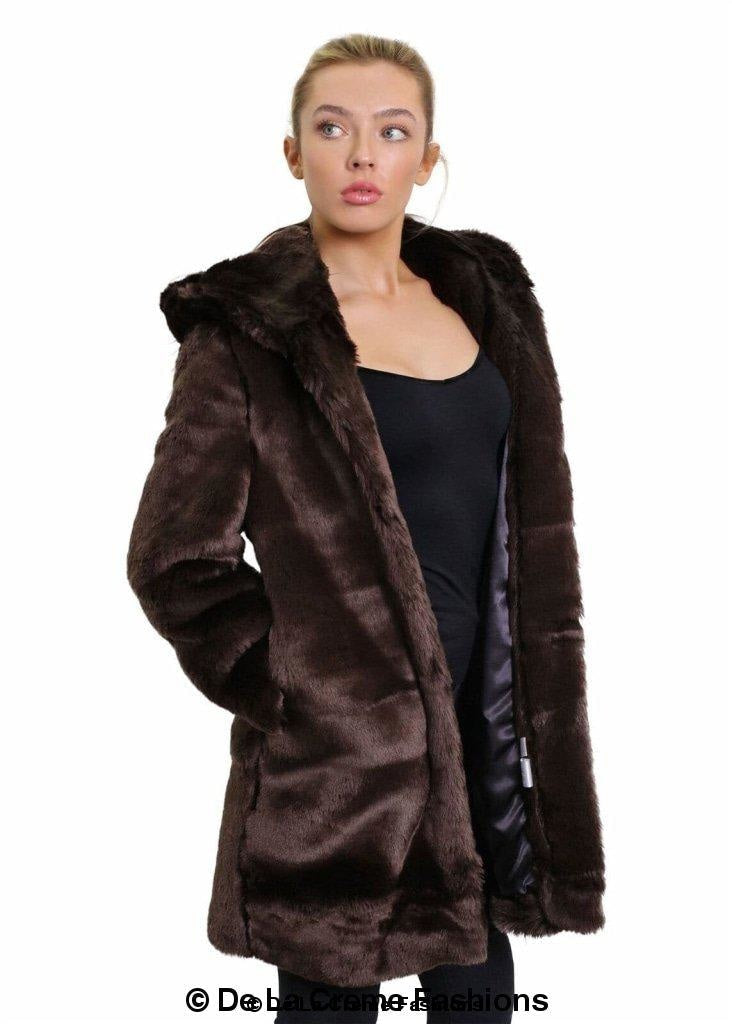 De La Creme - Women'S Luxury Faux Fur Jacket Ladies Hooded Winter Coat-Rose Eleusis-Urbanheer