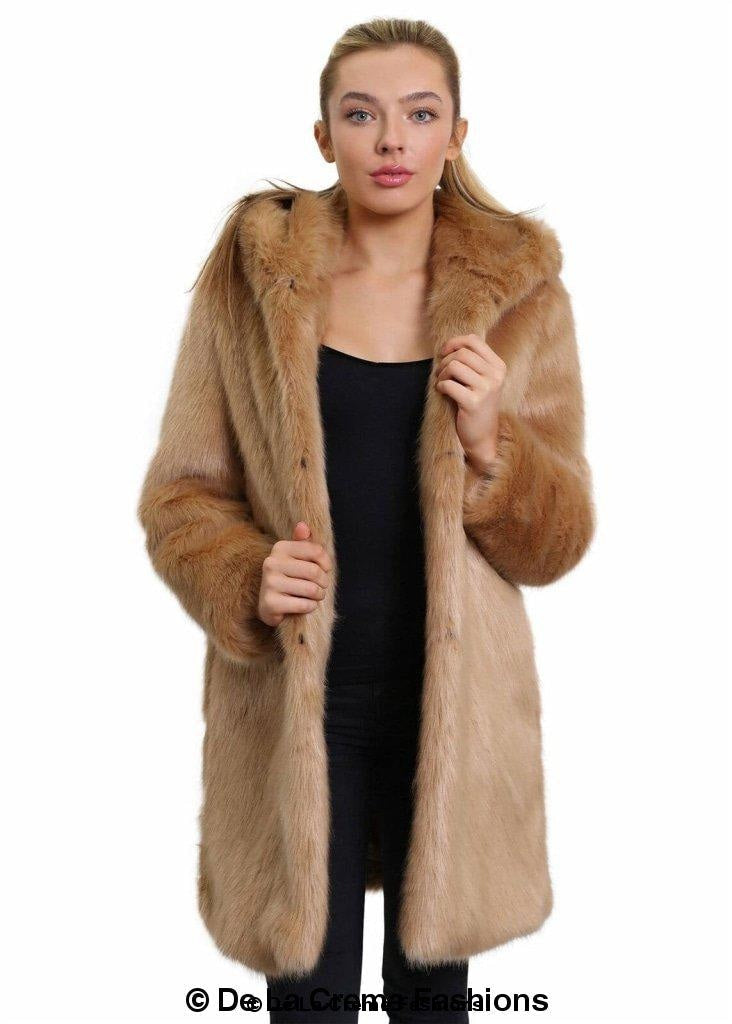 De La Creme - Women'S Luxury Faux Fur Jacket Ladies Hooded Winter Coat-Rose Eleusis-Urbanheer