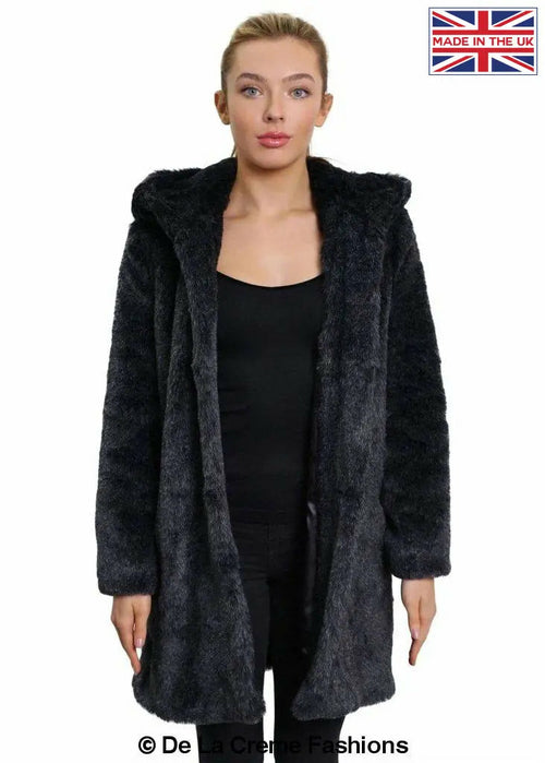 De La Creme - Women'S Luxury Faux Fur Jacket Ladies Hooded Winter Coat-Rose Eleusis-UK 10/EU 38/US 6-Grey-Urbanheer