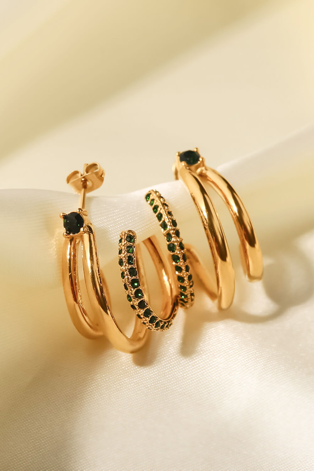 18K Gold Plated Cubic Zirconia Wrap C-Hoop Earrings-UHX-Gold/Green-One Size-Urbanheer