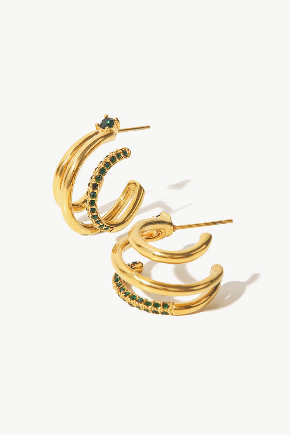 18K Gold Plated Cubic Zirconia Wrap C-Hoop Earrings-UHX-Gold/Green-One Size-Urbanheer