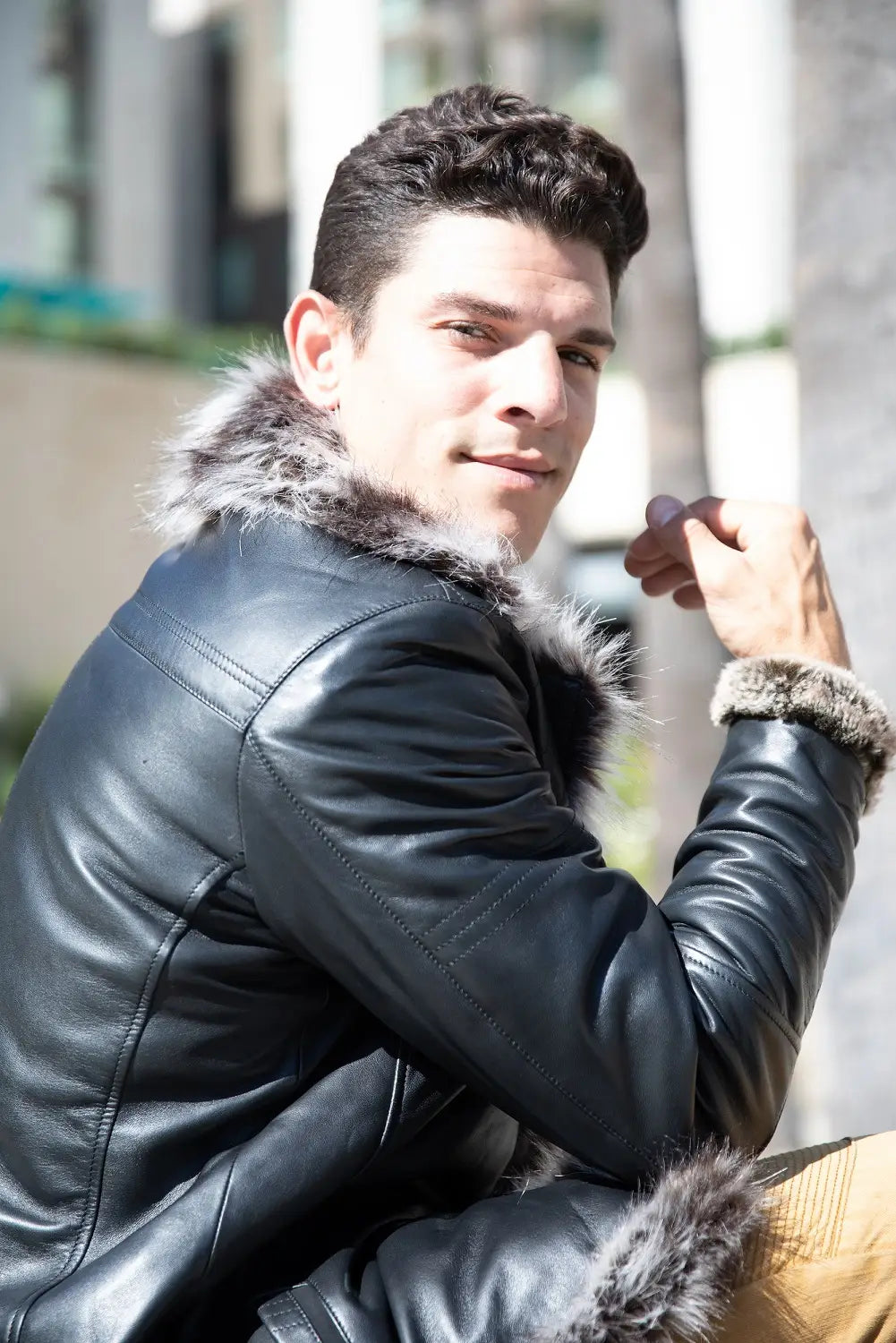 Men'S Jayden Shearling Faux Fur Leather Jacket-Clothing - Men-Fadcloset-Urbanheer