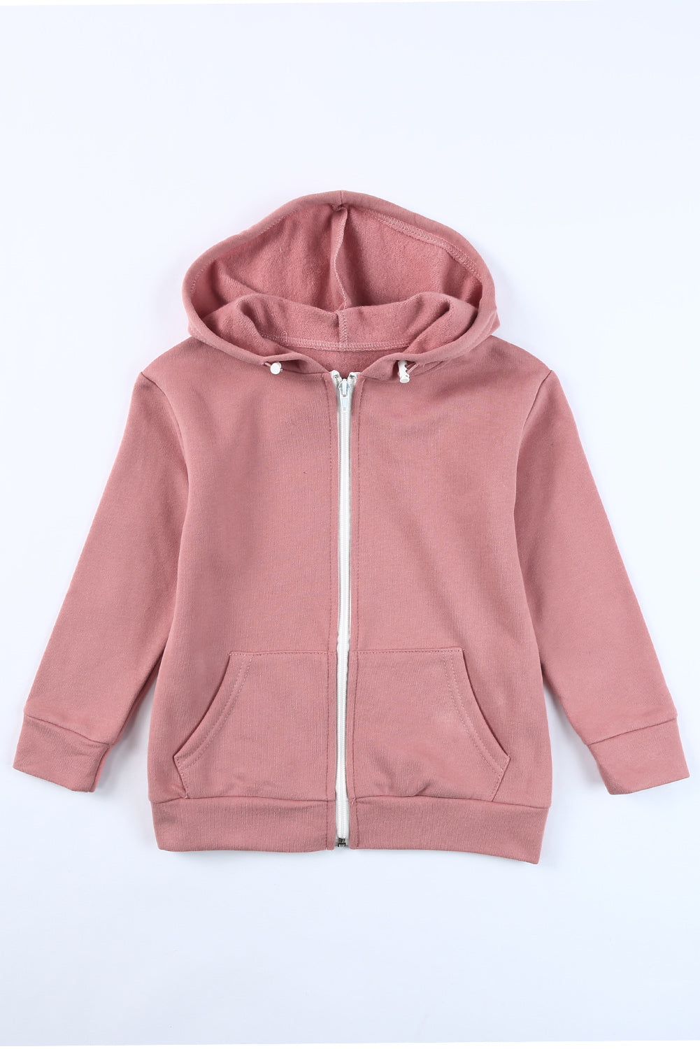 Girls Zip-Up Drawstring Hooded Jacket with Pockets-UHX-Pink-4Y-5Y-Urbanheer