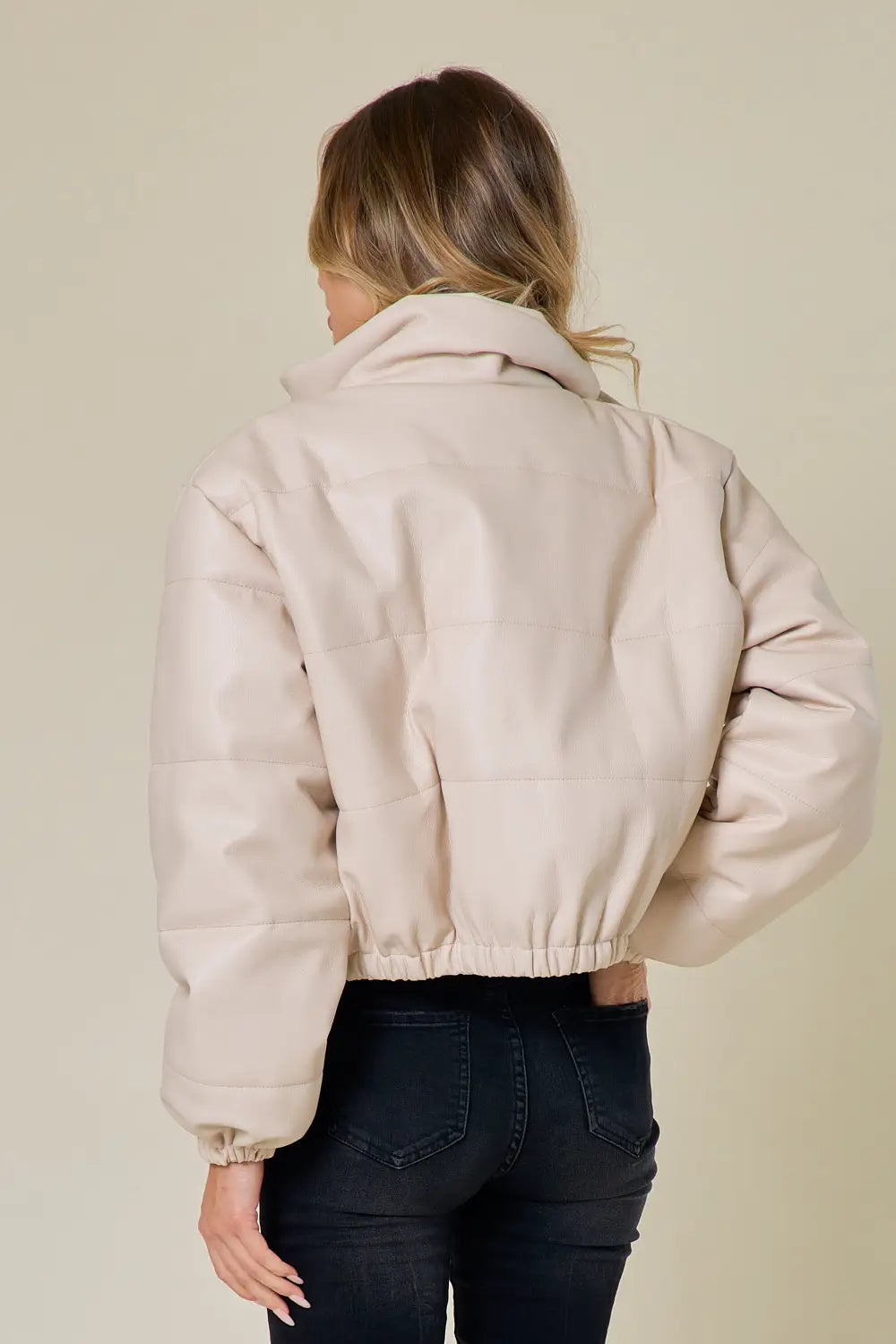 Cream Leather Puffer Jacket-Saints & Hearts-Urbanheer