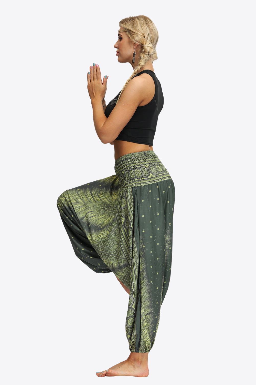 Printed Smocked Waist Harem Pants-UHX-Urbanheer