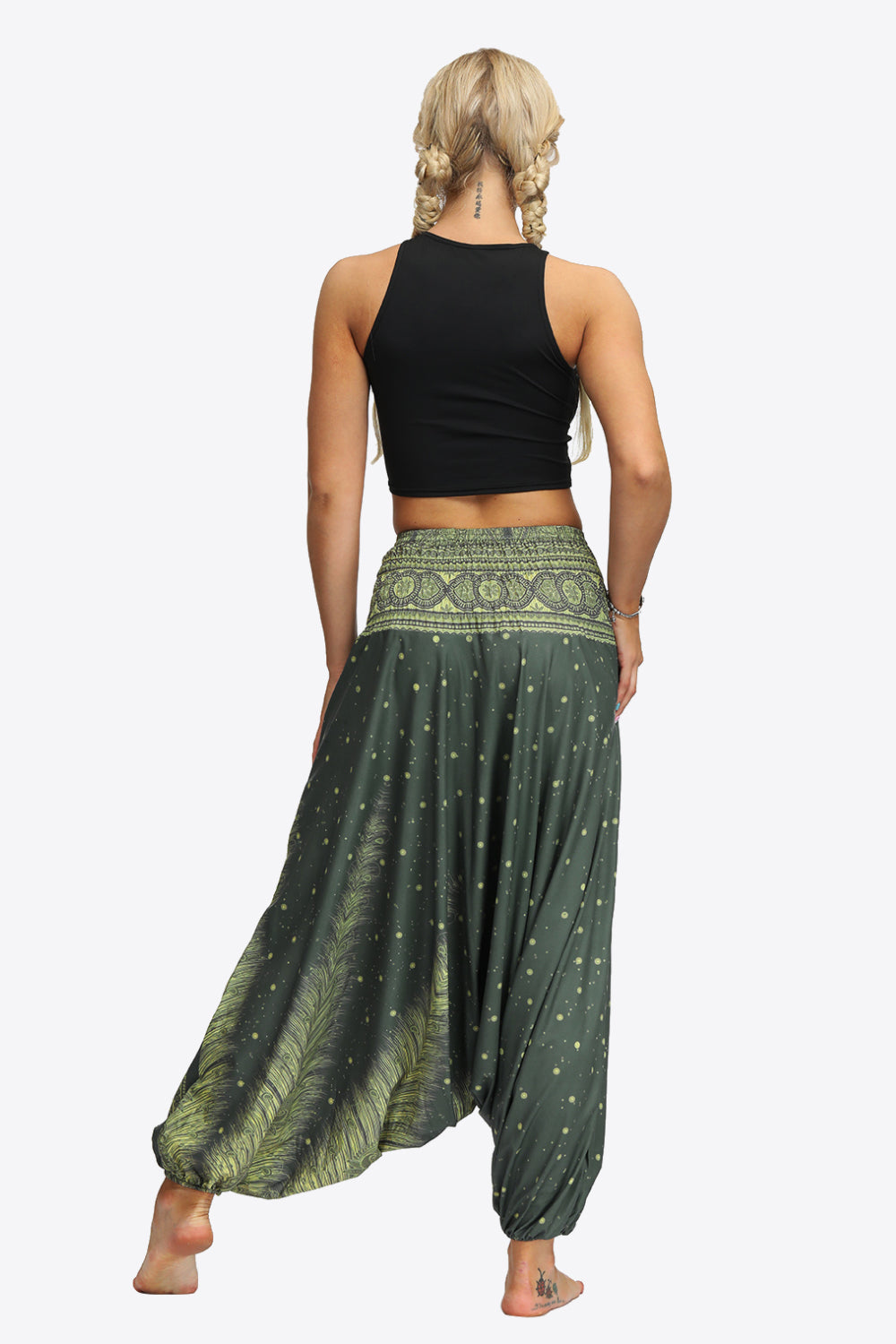 Printed Smocked Waist Harem Pants-UHX-Urbanheer