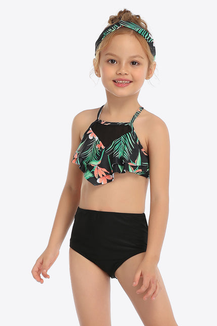 Botanical Print Ruffled Two-Piece Swim Set-UHX-Urbanheer