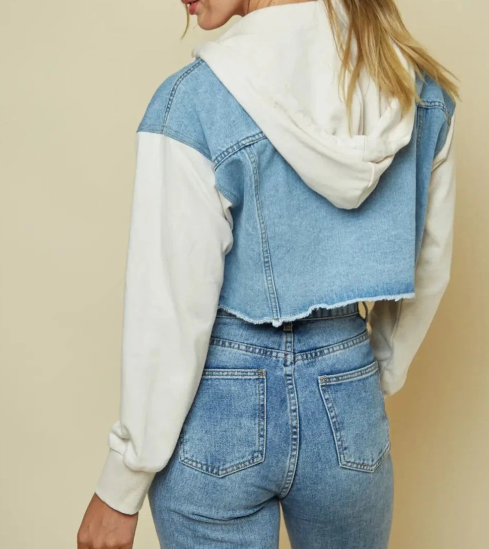 Detachable Hoodie Crop Denim Jacket-Blue Blush-Urbanheer