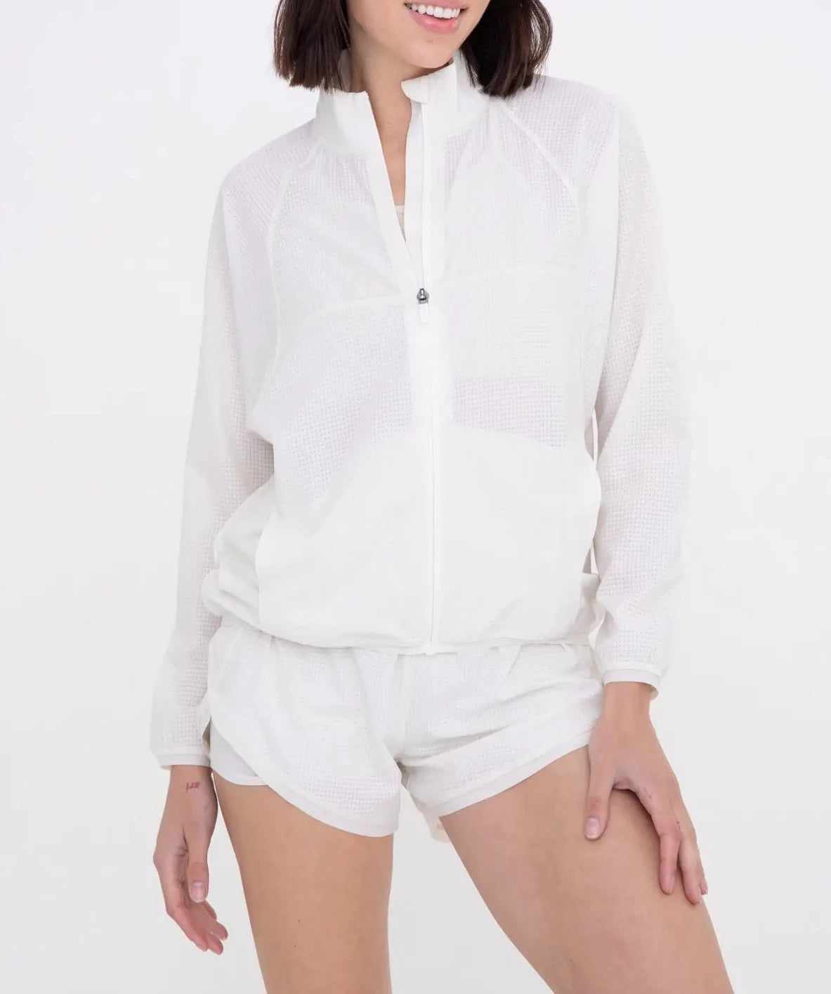 Athletic Women Mock Neck Running Jacket- Ivory-Clothing - Women-Mono B-Urbanheer