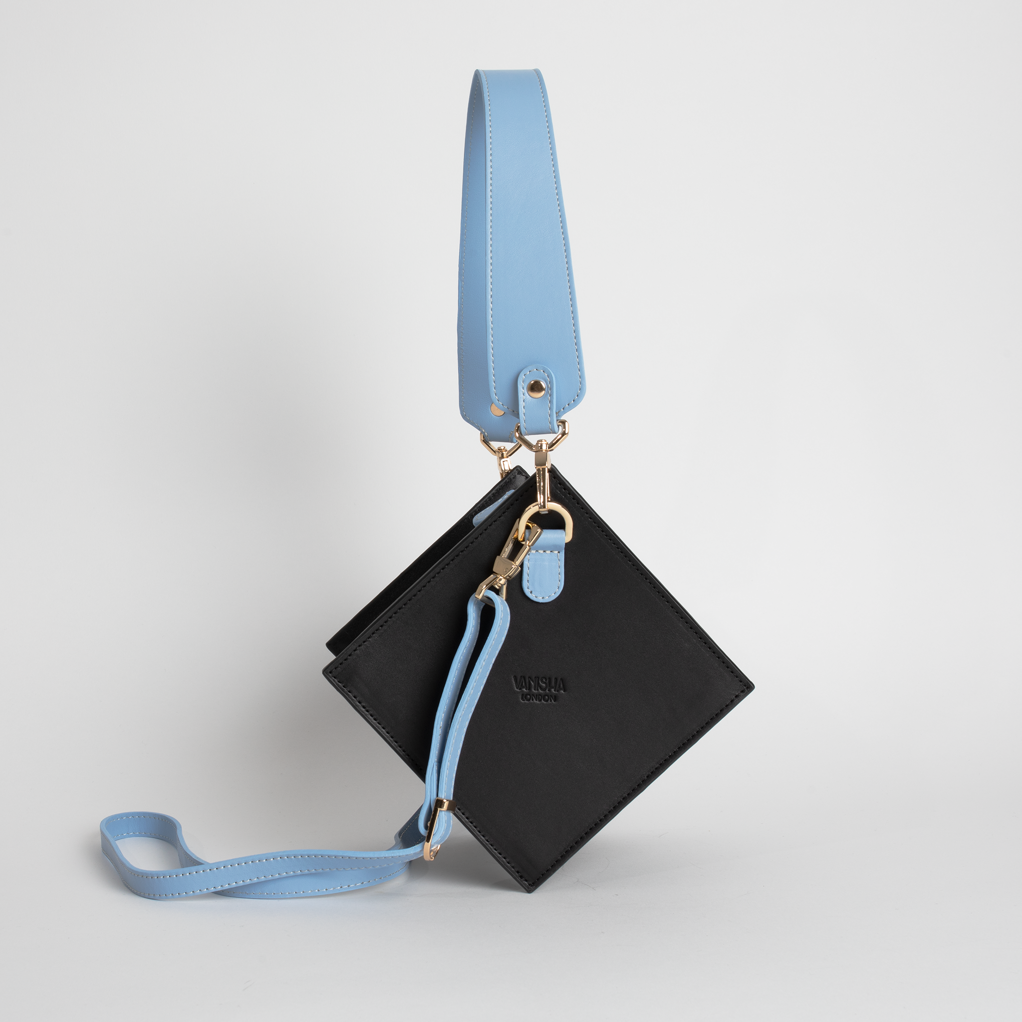 Lola Bag In Black And Sky Blue-Vanisha London-Urbanheer