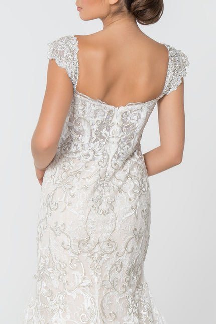 Jewel and Embroidery Embellished Mesh Wedding Gown
 GLGL2822-Clothing - Women-GLSC-Urbanheer