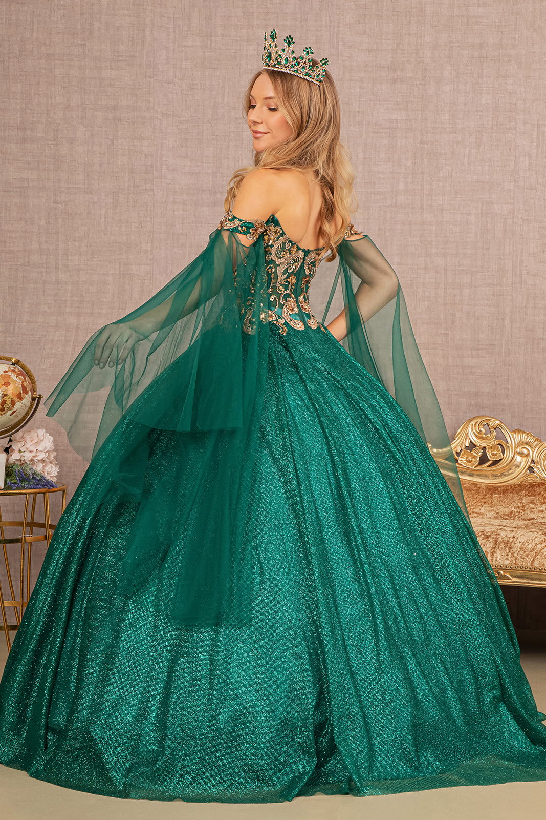 Glitter Sheer Bodice Mesh Ball Gown Detachable Mesh Layers Glgl3139-Clothing - Women-GLSC-Urbanheer