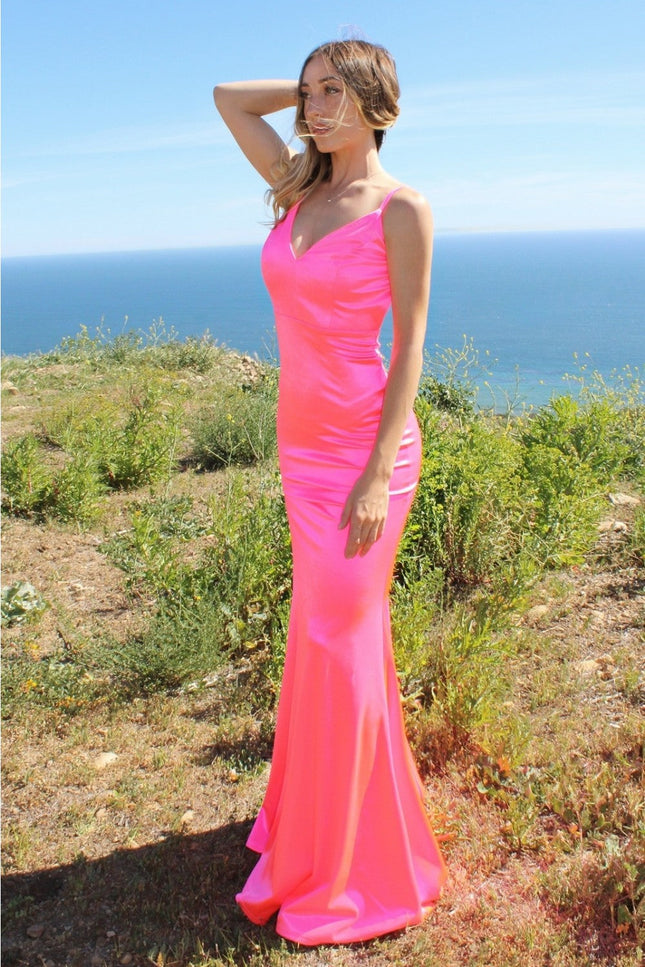 Neon Fitted Satin Dresses Sexy Bridesmaid Gowns-CIND-Urbanheer