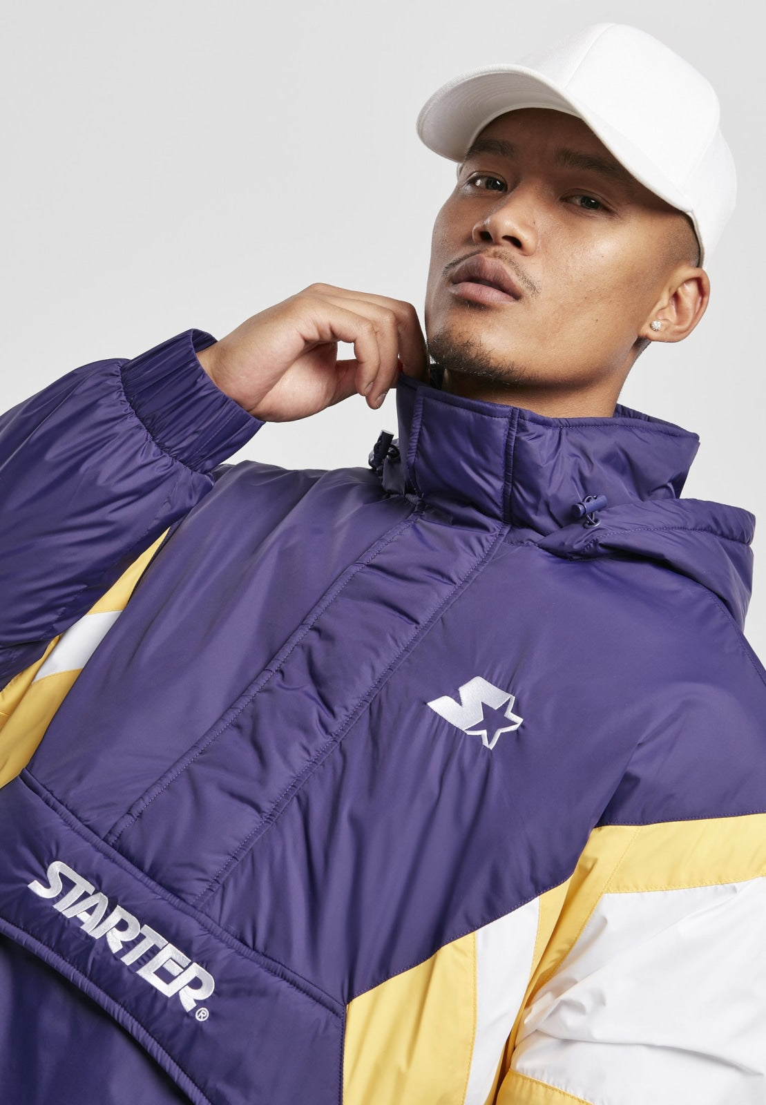 Starter Color Block Half Zip Retro Jacket - Purple White Yellow